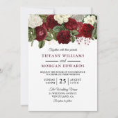 Elegant Burgundy Red White Floral Wedding Invite Kaart (Voorkant)