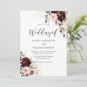 Elegant Burgundy Red Wine & Blush Floral Wedding Kaart (Staand voorkant)