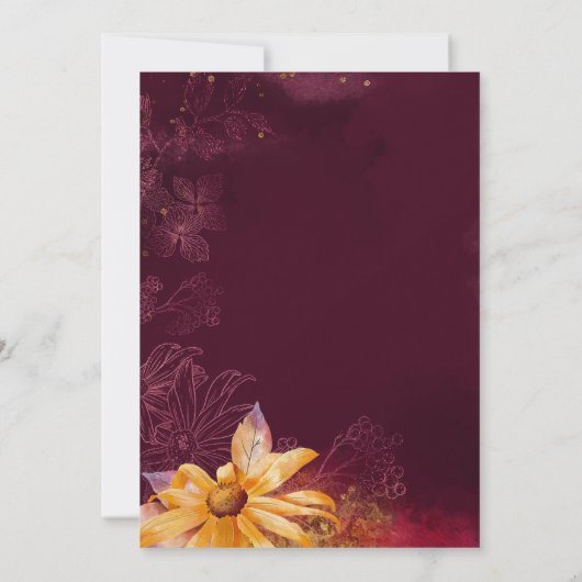 Elegant Burgundy Red Yellow Sunflower bruiloft Kaart (Achterkant)