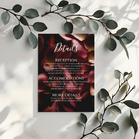 Elegant Burgundy Romantic Rose Enclosure Card Informatiekaartje