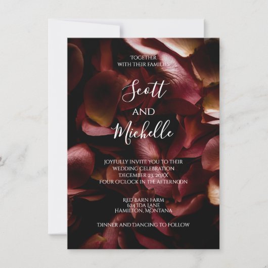 Elegant Burgundy Romantic Rose Wedding Invitation Kaart (Voorkant)