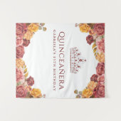 Elegant Burgundy Roos | Achtergrond Quinceanera Wandkleed (Voorkant (horizontaal))