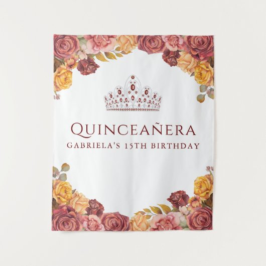 Elegant Burgundy Roos | Achtergrond Quinceanera Wandkleed (Voorkant)