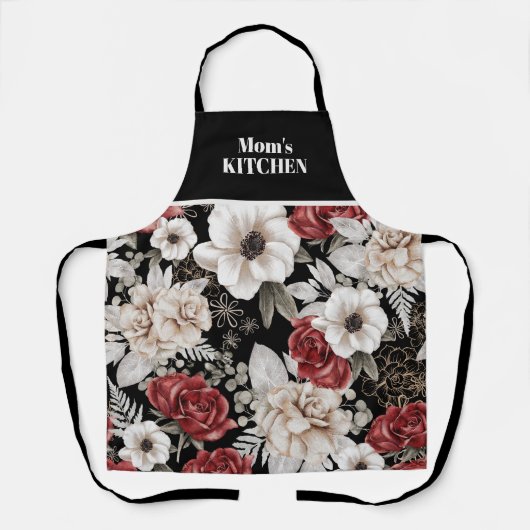 Elegant Burgundy Roos Black Floral Pattern Schort (Voorkant)