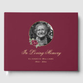Elegant Burgundy Roos Gold Floral Funeral Foto Gastenboek (Voorkant)