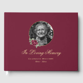 Elegant Burgundy Roos Gold Floral Funeral Foto Gastenboek