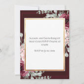 Elegant Burgundy Roos Gold Framed Wedding Kaart (Achterkant)