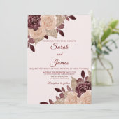 Elegant Burgundy Roos Gold Glitter Floral Wedding Kaart (Staand voorkant)