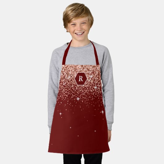 Elegant Burgundy Roos Gold Glitter Monogram Schort (Gedragen)