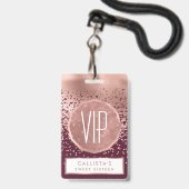 Elegant Burgundy Roos Gold Polka Dot Gradient Badge (Voorzijde met lanyard)