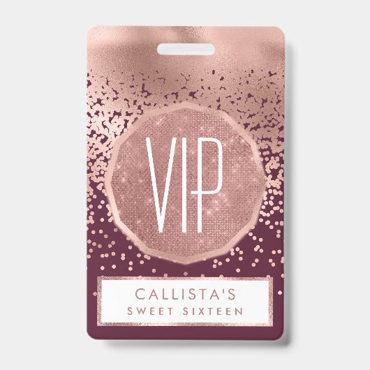 Elegant Burgundy Roos Gold Polka Dot Gradient Badge (Voorzijde)