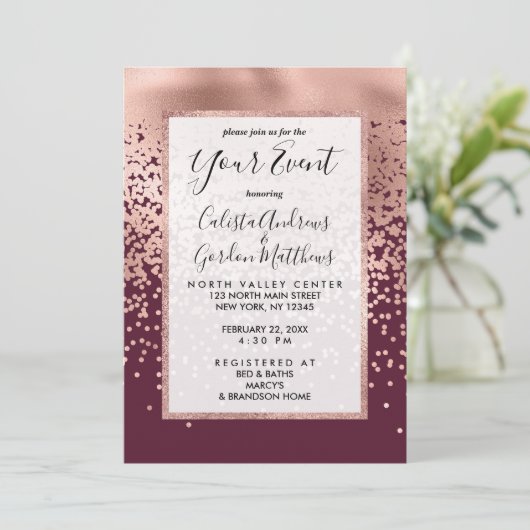 Elegant Burgundy Roos Gold Polka Dot Gradient Kaart (Staand voorkant)