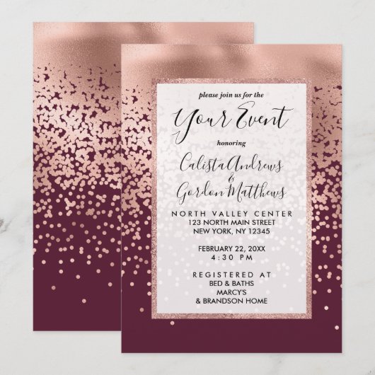 Elegant Burgundy Roos Gold Polka Dot Gradient Kaart (Voorkant / Achterkant)