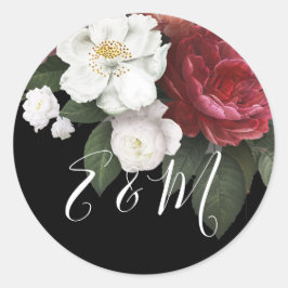 Elegant Burgundy Roos Monogram Weddenschap Ronde Sticker