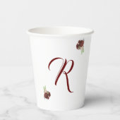 Elegant Burgundy Roos Monogrammed Paper Cups Papieren Bekers (Achterkant)