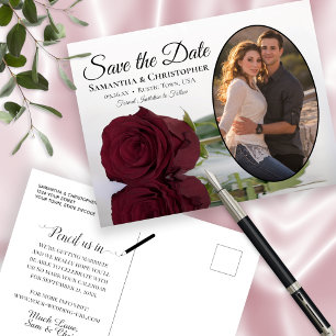 Elegant Burgundy Roos Wedding Save the Date Photo Aankondigingskaart