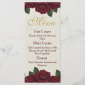 Elegant Burgundy Rose and Gold Floral Wedding Menu (Voorkant)