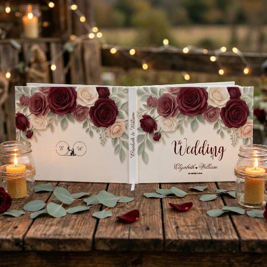 Elegant Burgundy Rose Chic Wedding Gastenboek