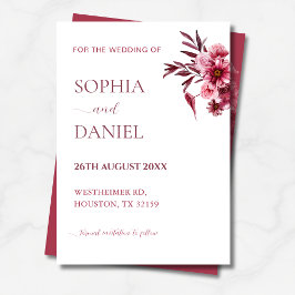 Elegant Burgundy Rose Floral Save the Date Card Kaart