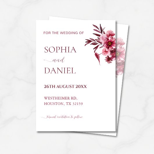 Elegant Burgundy Rose Floral Save the Date Card Kaart