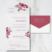 Elegant Burgundy Rose Floral Wedding Invitation All In One Uitnodiging