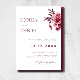 Elegant Burgundy Rose Floral Wedding Invitation Kaart