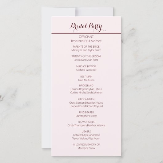 Elegant Burgundy Roze Bloemen Huwelijksprogramma (Achterkant)