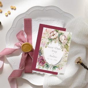 Elegant Burgundy Roze Romantisch Landelijk Save The Date