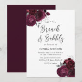 Elegant Burgundy Rozen Brunch & Bubble Bridal Kaart (Voorkant / Achterkant)