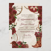 Elegant Burgundy Rozen Charro Boots Quinceanera Kaart (Voorkant / Achterkant)