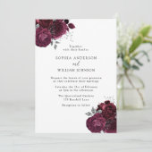 Elegant Burgundy Rozen Modern Floral Wedding Kaart (Staand voorkant)