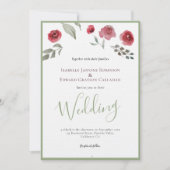 Elegant Burgundy Rozen & Sage Green Wedding Kaart (Voorkant)