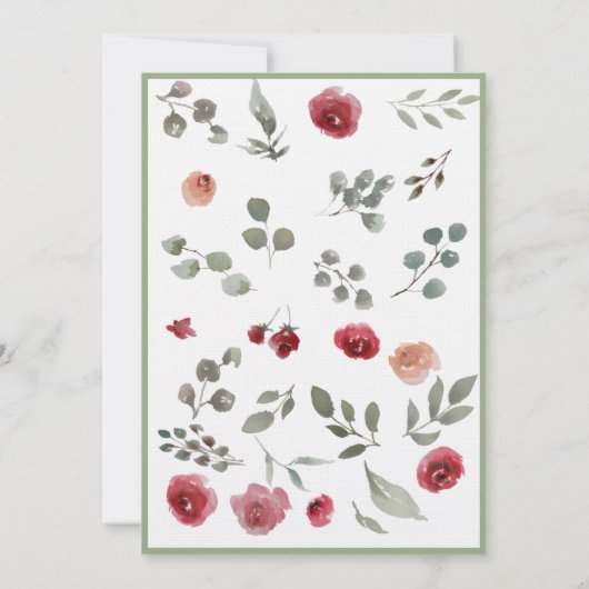 Elegant Burgundy Rozen & Sage Green Wedding Kaart (Achterkant)