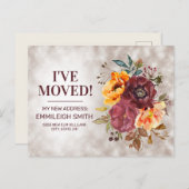 Elegant Burgundy Rust Oranje Floral Change Address Aankondigingskaart (Voorkant / Achterkant)