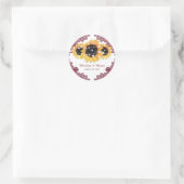 Elegant Burgundy Rustic Chic Sunflower Wedding Ronde Sticker (Tas)