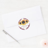 Elegant Burgundy Rustic Chic Sunflower Wedding Ronde Sticker (Envelop)