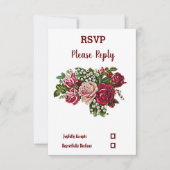 Elegant Burgundy Rustic Floral Maroon Roos Wedding RSVP Kaartje (Voorkant)