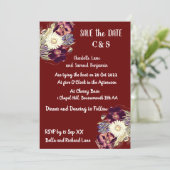 Elegant Burgundy Rustic Floral Monogram Weddenscha Kaart (Staand voorkant)