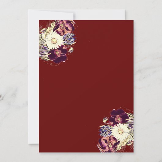 Elegant Burgundy Rustic Floral Monogram Weddenscha Kaart (Achterkant)