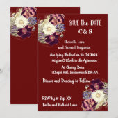 Elegant Burgundy Rustic Floral Monogram Weddenscha Kaart (Voorkant / Achterkant)