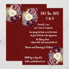 Elegant Burgundy Rustic Floral Monogram Weddenscha Kaart