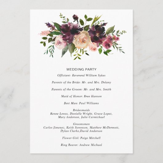 Elegant Burgundy Rustic Herfst Floral Wedding Programmakaart (Achterkant)