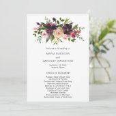 Elegant Burgundy Rustic Herfst Floral Wedding Programmakaart (Staand voorkant)