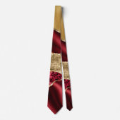 Elegant Burgundy Satin Red Gold Glitter Stropdas (Voorkant)