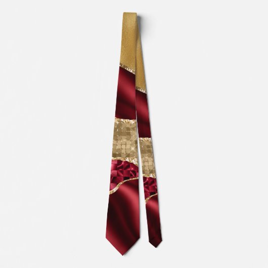 Elegant Burgundy Satin Red Gold Glitter Stropdas (Voorkant)