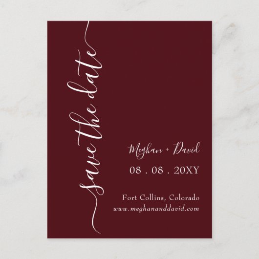 Elegant Burgundy Save the Date Aankondigingskaart (Voorkant)