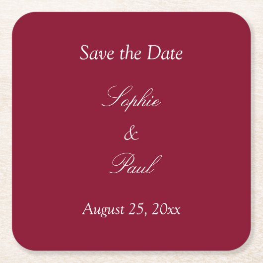 Elegant Burgundy Save the Date Kartonnen Onderzetters (Voorkant)