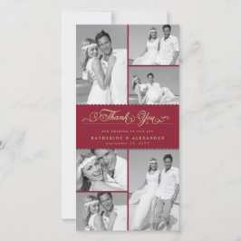 Elegant Burgundy Scallop Band 6 Photo Chic Wedding Bedankkaart