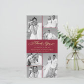 Elegant Burgundy Scallop Band 6 Photo Chic Wedding Bedankkaart (Staand voorkant)