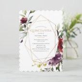 Elegant Burgundy Scalloped Quinceañera Uitnodiging (Staand voorkant)